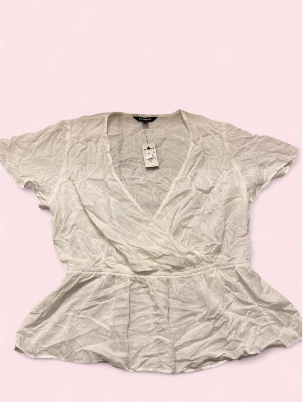 White Express blouse babydoll cross over top in a size M #express #floral
